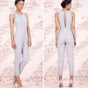 LC Lauren Conrad Womens Runway Lace Open Back Jumpsuit in Ice Blue Size 6